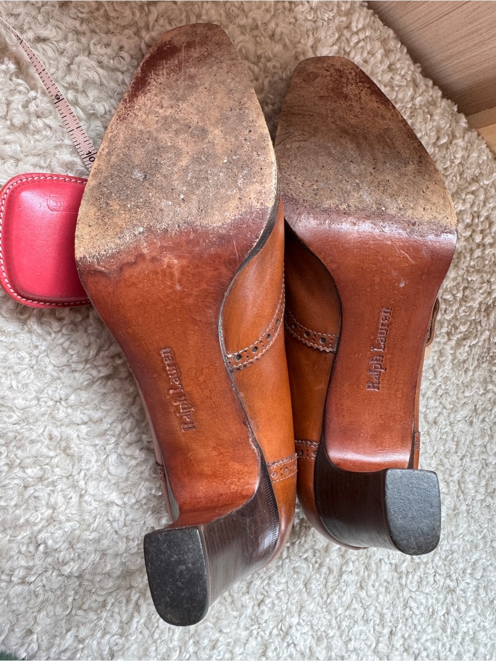 Ralph Lauren burnished tan wingtip heels shoes - Picture 12 of 13